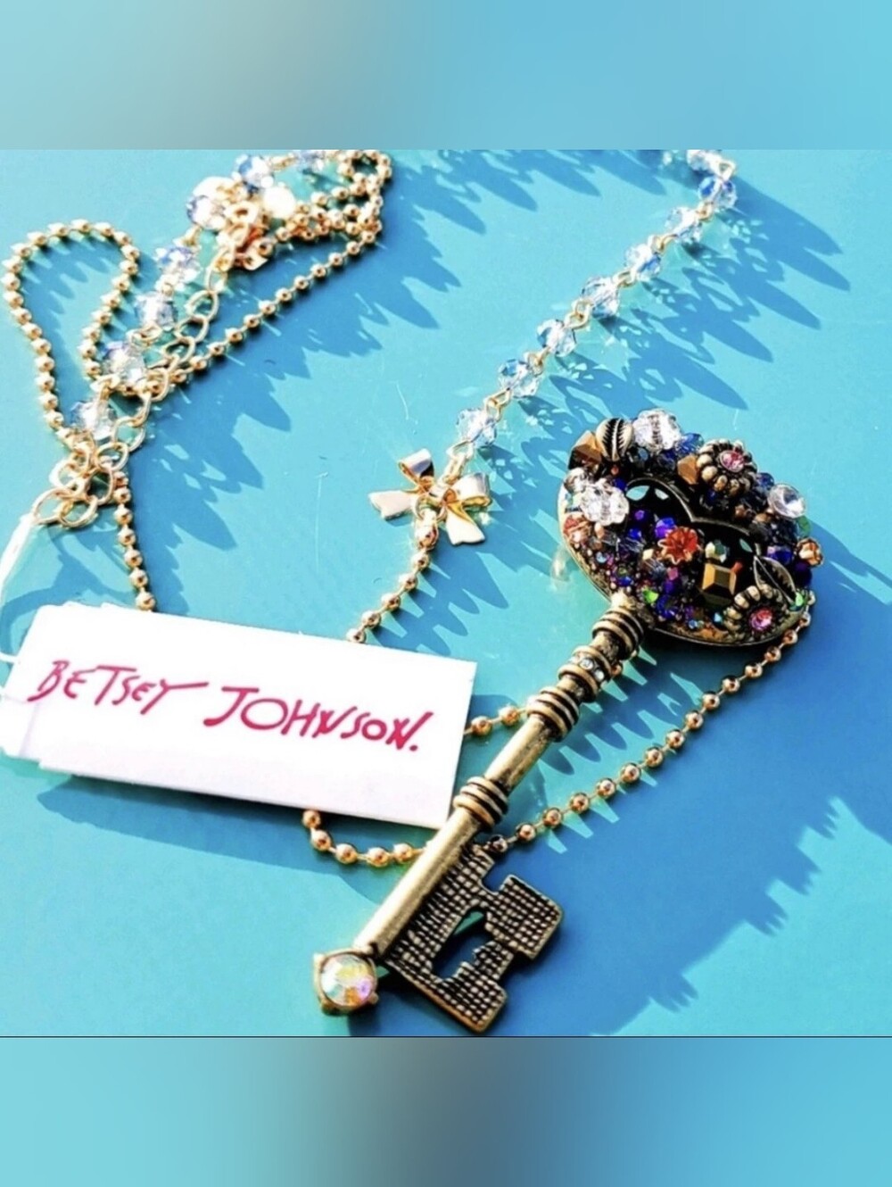 🧚‍♀️Betsey Johnson Jeweled Victorian Steampunk Skeleton Key Necklace NWT
